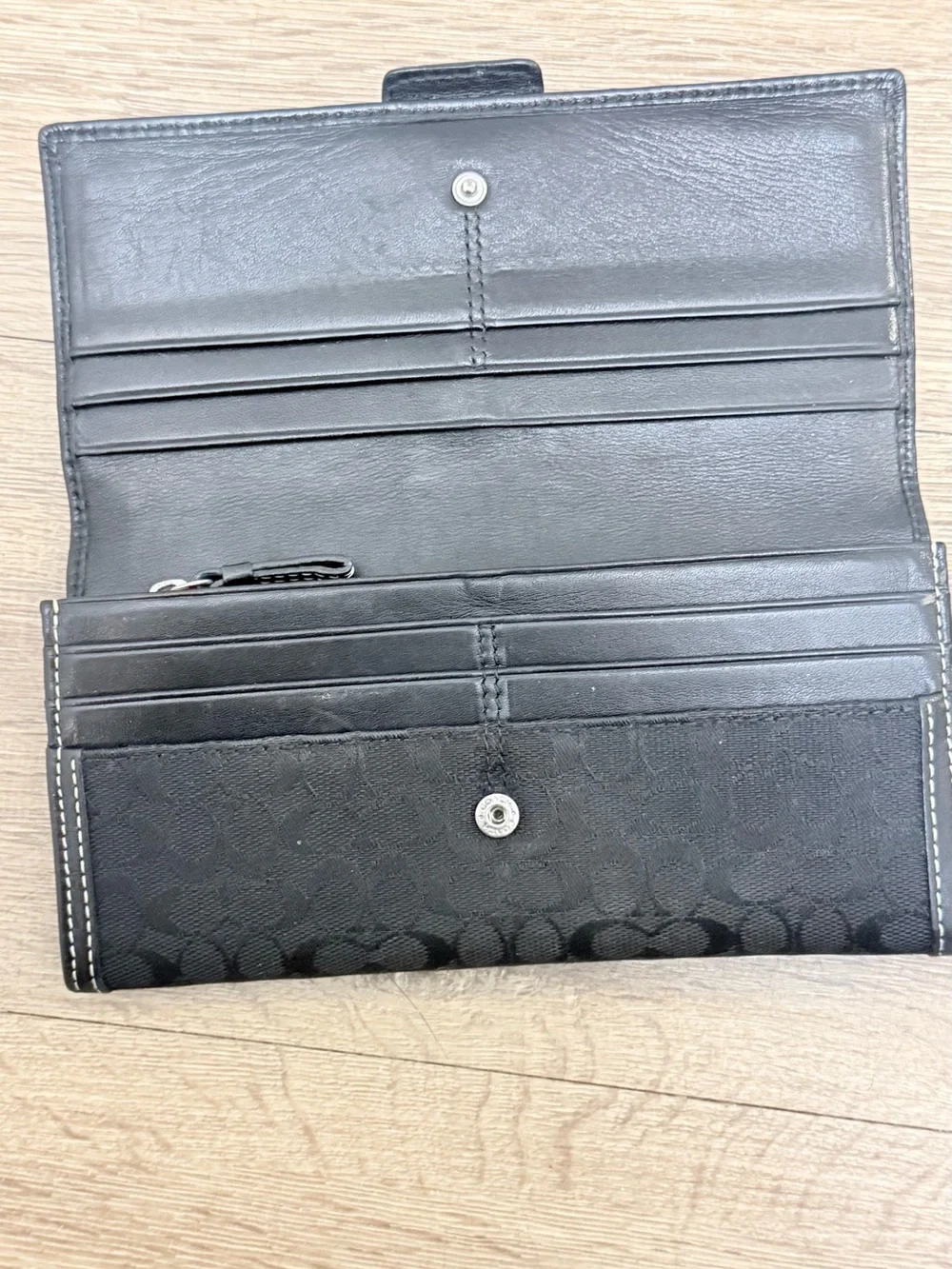 Y2K Coach Black Signature Canvas Wallet with Silver-Tone Buckle